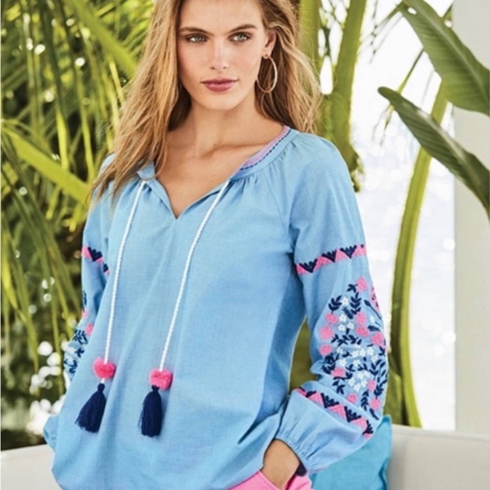 Lilly Pulitzer Keela Top Bluebell Chambray